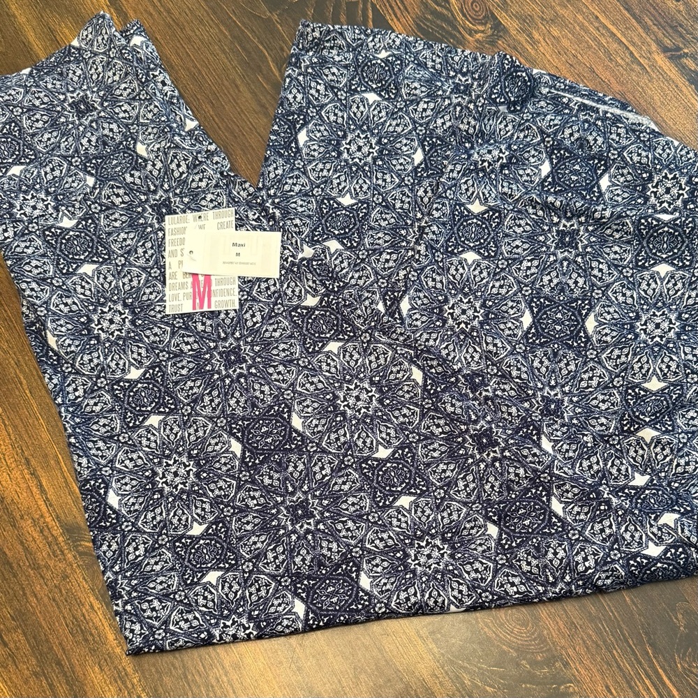 Navy Blue and White Patterned LuLaRoe Maxi Skirt